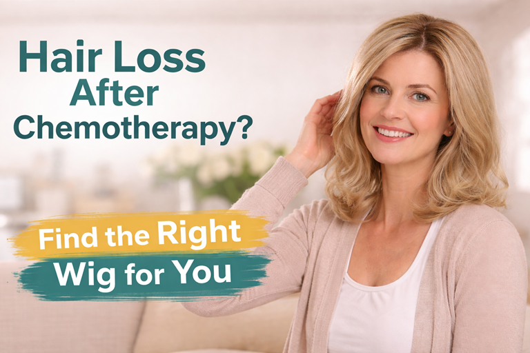Hair loss after chemotherapy woman wearing natural wig for confidence and comfort