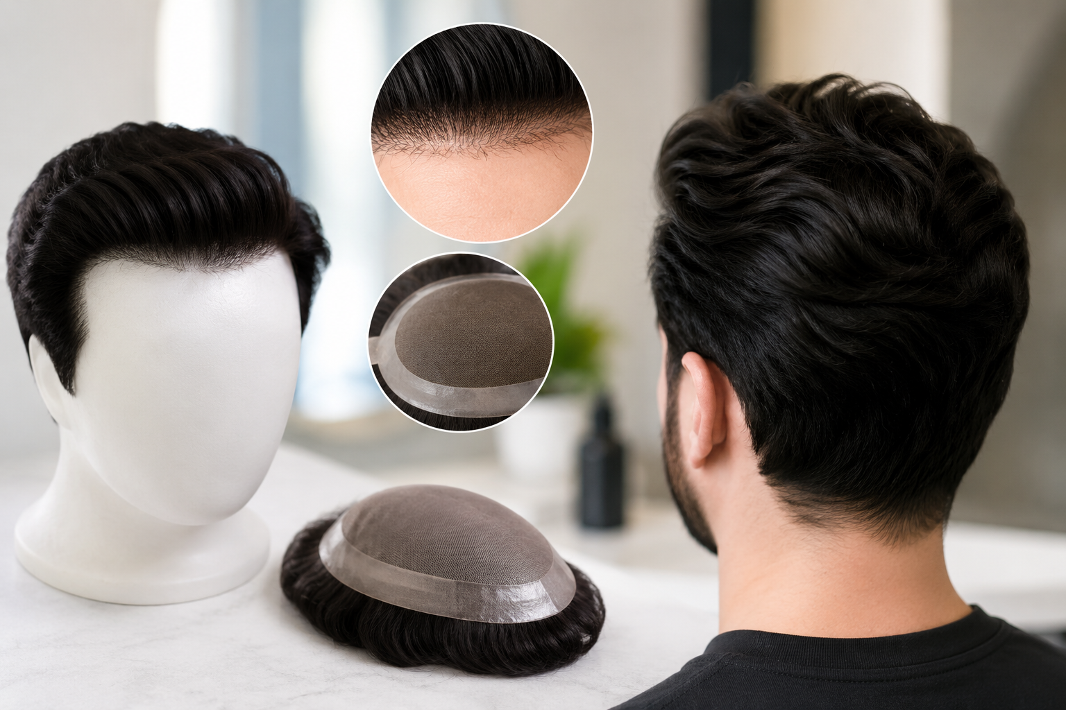 Modern natural looking hair wig and hair patch solution for men with realistic hairline design
