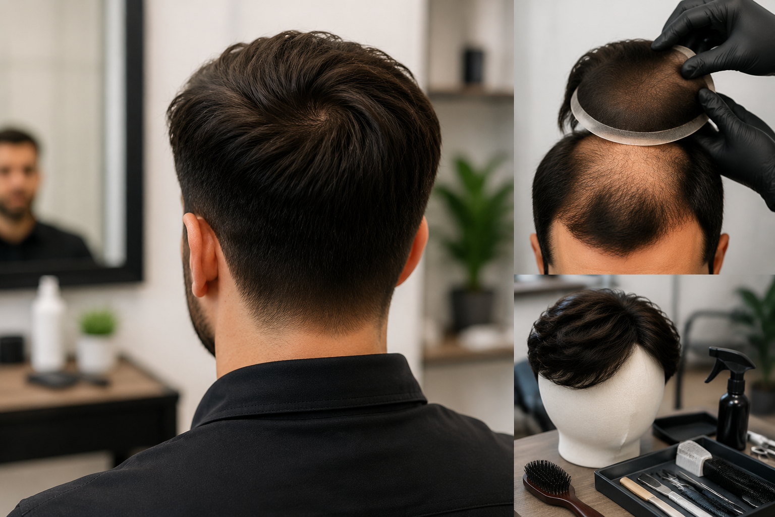 non surgical hair replacement treatment clinic before and after hair patch wig system application natural hair restoration process